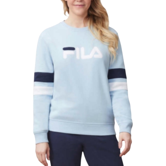 Fila Sky Blue French Terry Crewneck Navy/White Stripes Loungewear Top Sz L - Picture 7 of 8